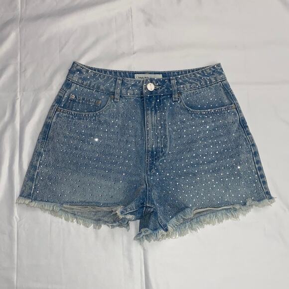 Rhinestone Festival Sparkle Cutoff Distressed Denim Shorts Pockets Sz 5 / 26 - Picture 10 of 10
